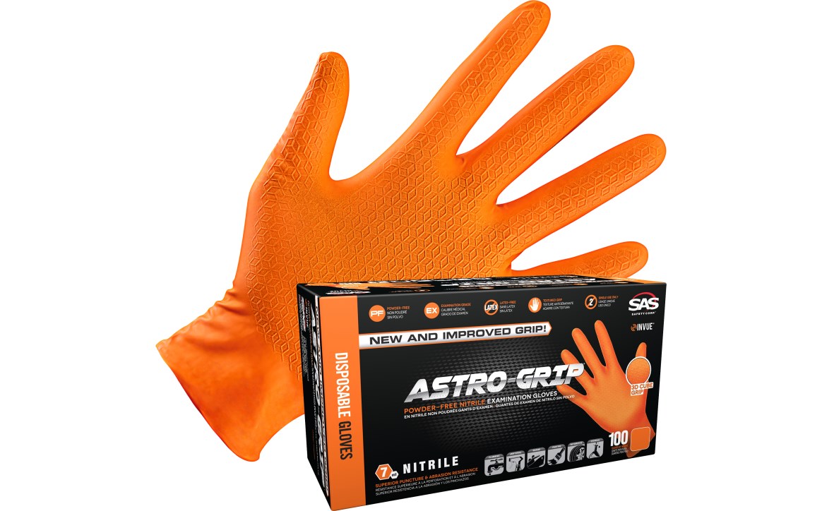 SAS Astro-Grip Latex Gloves XL - 7 mil Thickness, Powder-Free, Per Case (10 Boxes)